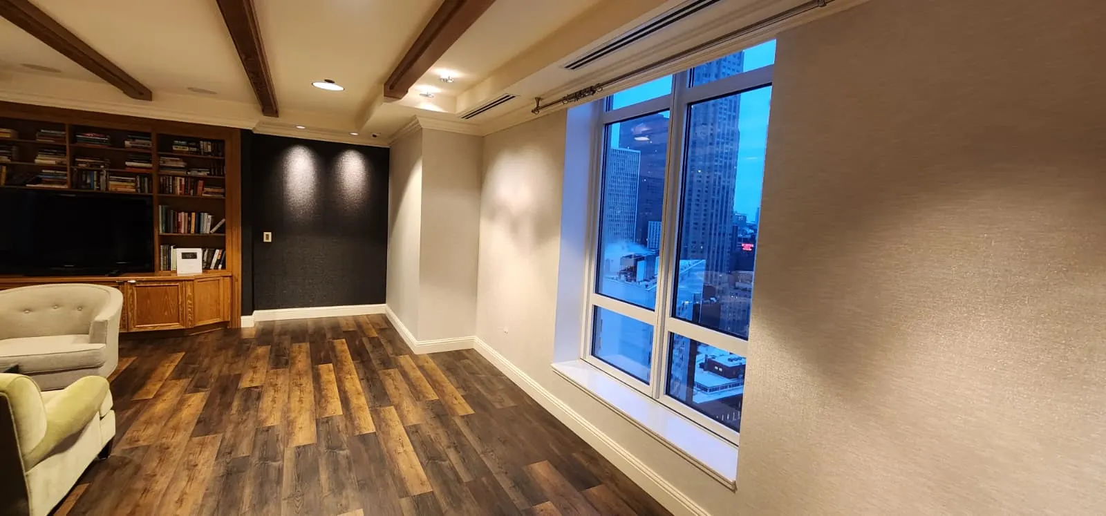 Premium multi-coat wall finish in remodeled Glendale Heights living room