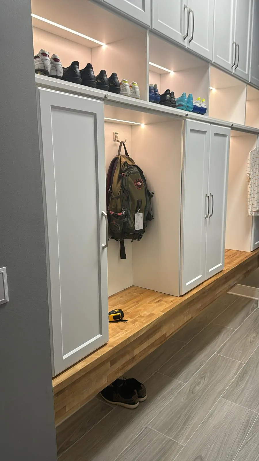 Custom mudroom cabinetry built by P&E Barroche Company